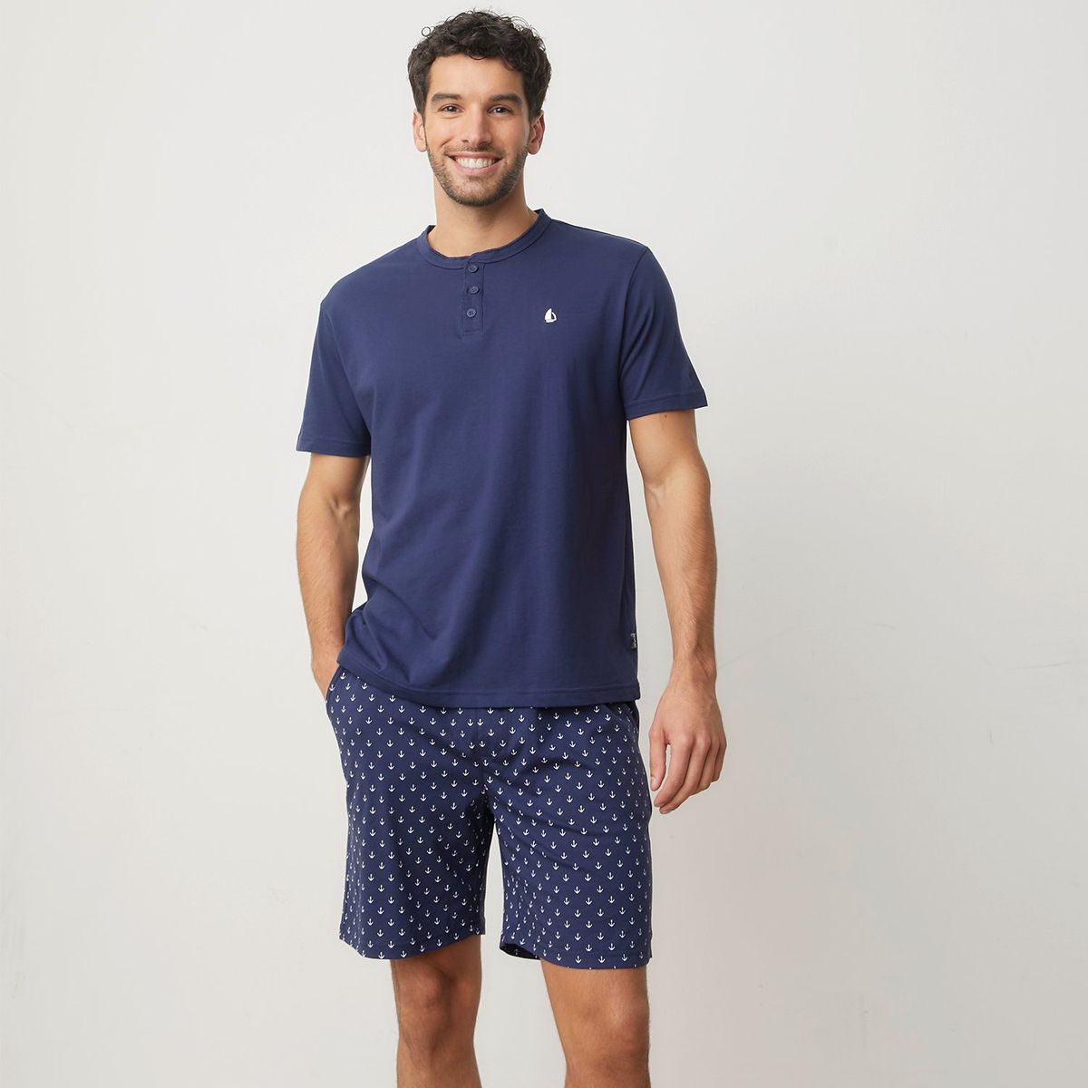 NEWPORT - Pijama Hombre Corto Manga corta con Puntos de Algodón NEWPORT