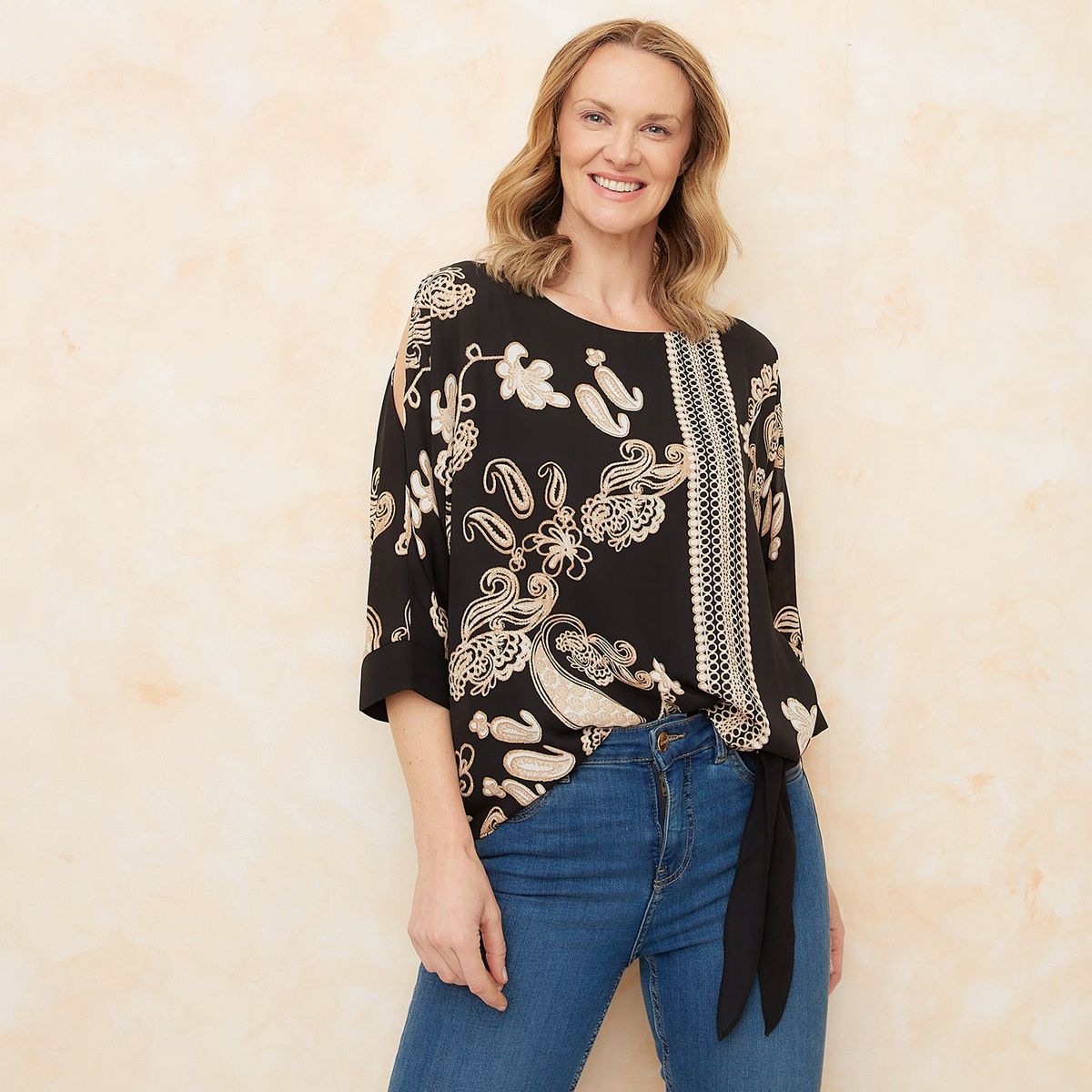 SOUTHLAND - Blusa Mujer con Flores Manga 3/4 Southland