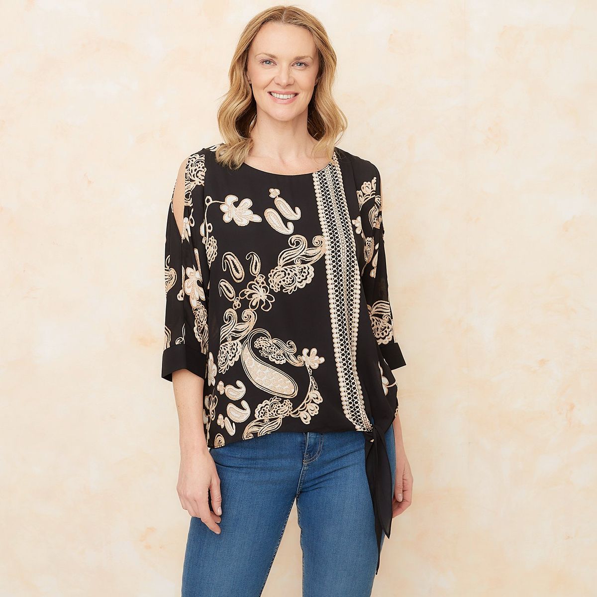 SOUTHLAND - Blusa Mujer con Flores Manga 3/4 Southland