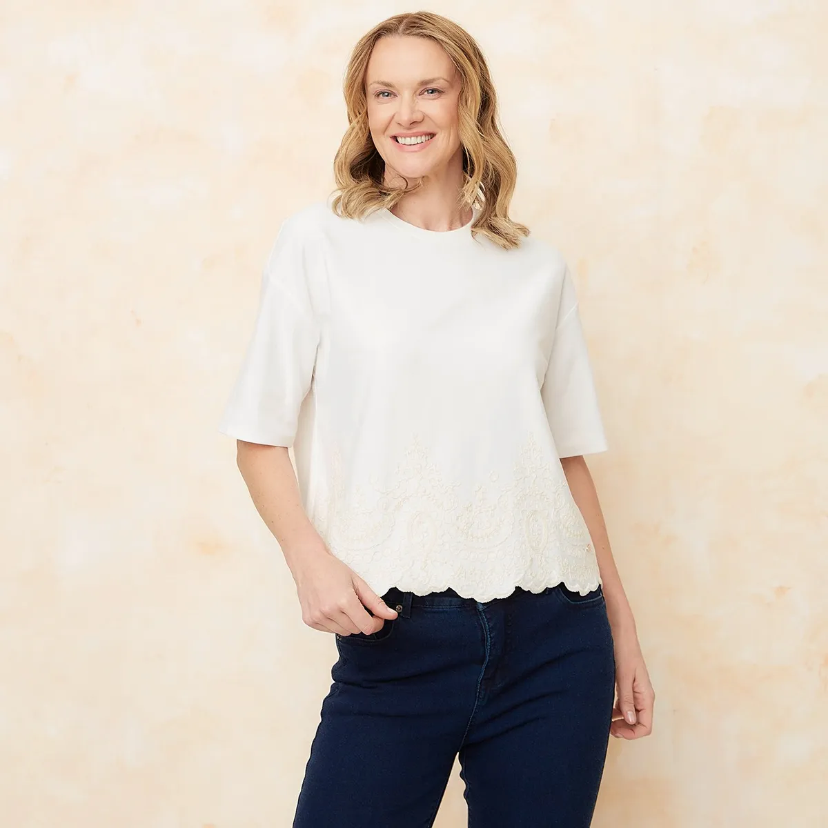 SOUTHLAND - Camisa Mujer Bordado Manga corta de Algodón Southland