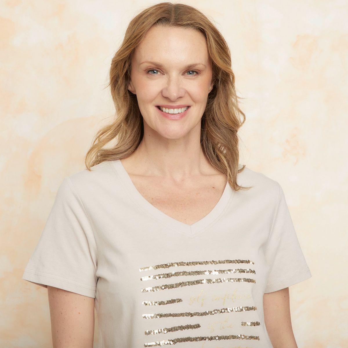 SOUTHLAND - Camiseta Mujer con Lentejuelas Manga corta de Algodón Southland