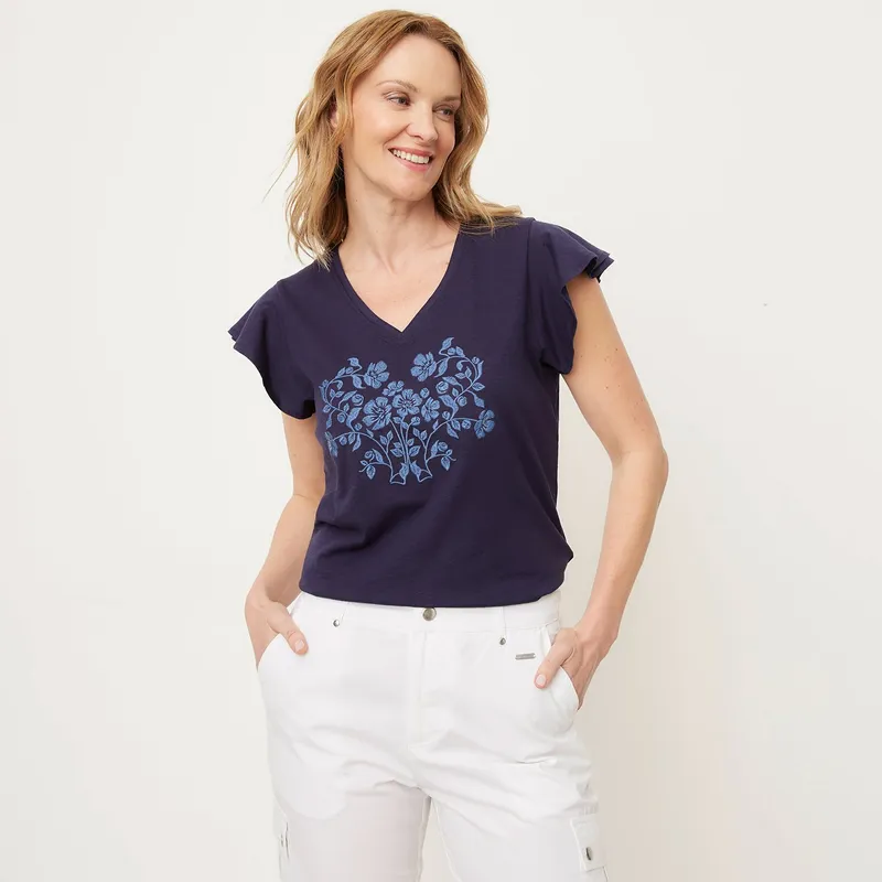 NEWPORT - Camiseta Mujer con Estampado Manga corta de Algodón Newport