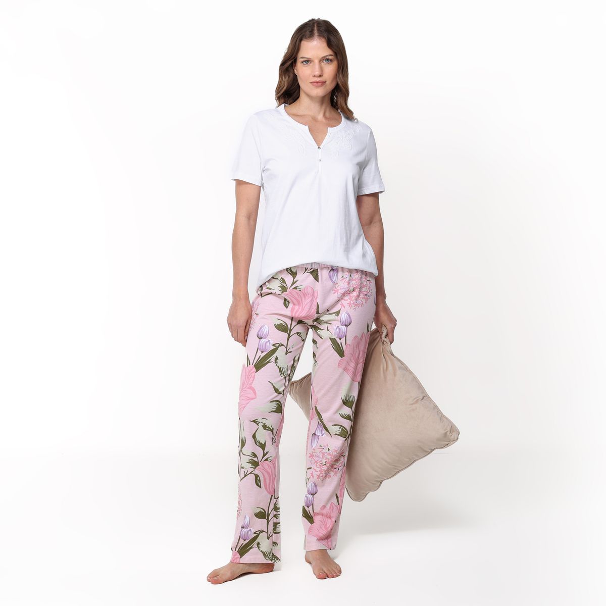 SOUTHLAND - Pijama completa con pantalón Mujer Largo Manga corta de Algodón Southland