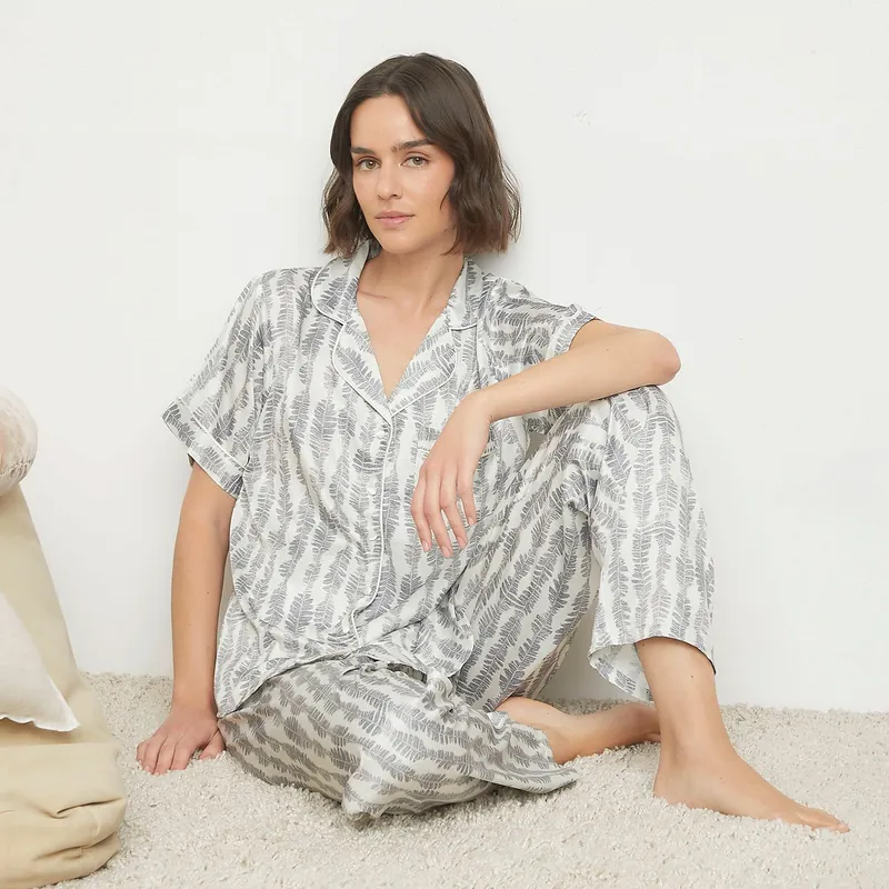 BLU - Pijama completa con pantalón para Mujer Manga corta Blu
