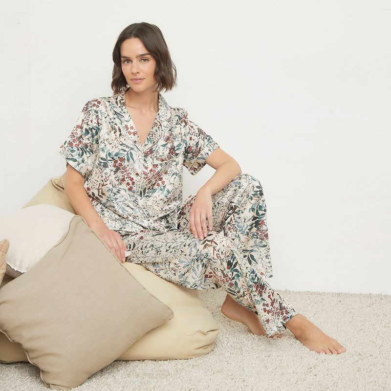 BLU - Pijama completa con pantalón para Mujer Manga corta Blu