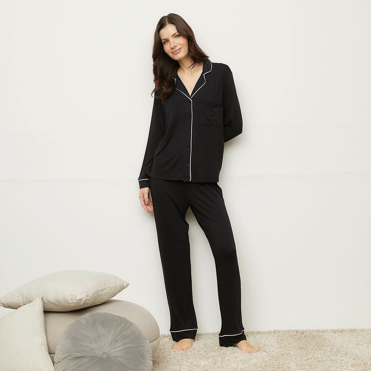 BENETTON - Pijama completa con pantalón Mujer Largo Manga larga Benetton