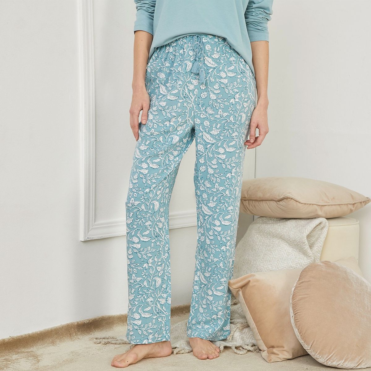 BLU - Pantalón de pijama Mujer Largo de Viscosa Blu