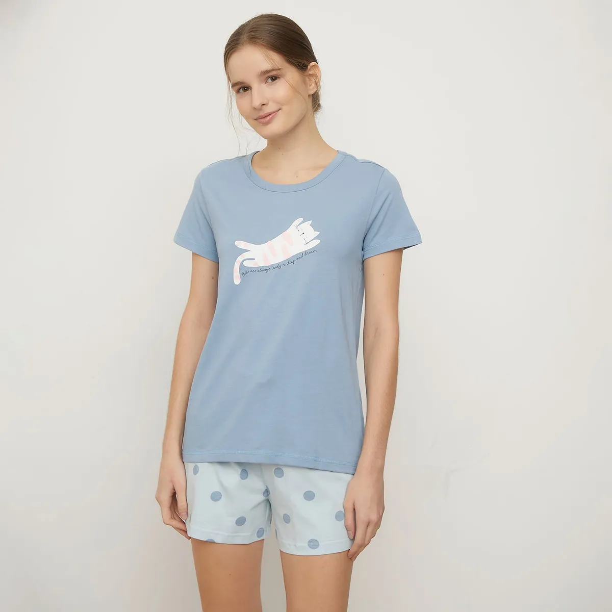 SYBILLA - Camiseta de pijama Mujer Corto Manga corta de Algodón Sybilla