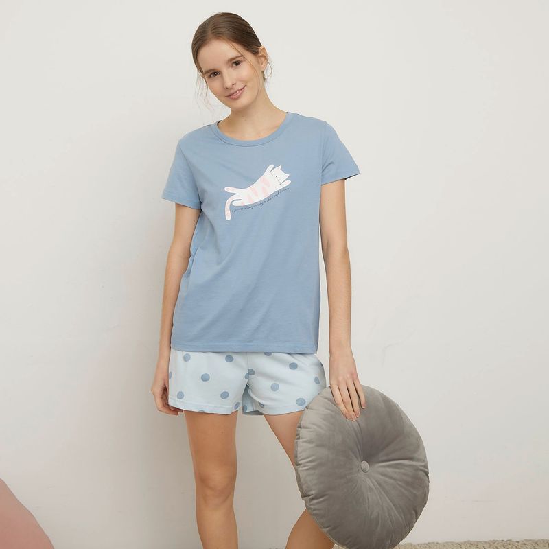 SYBILLA - Camiseta de pijama Mujer Corto Manga corta de Algodón Sybilla