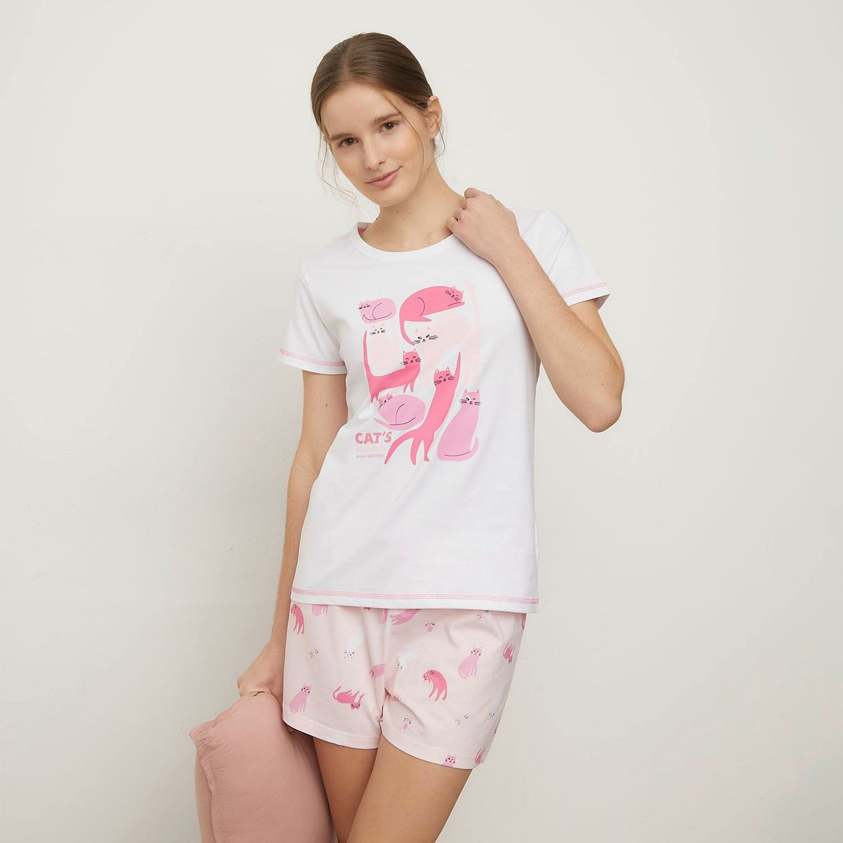 SYBILLA - Camiseta de pijama Mujer Corto Manga corta de Algodón Sybilla