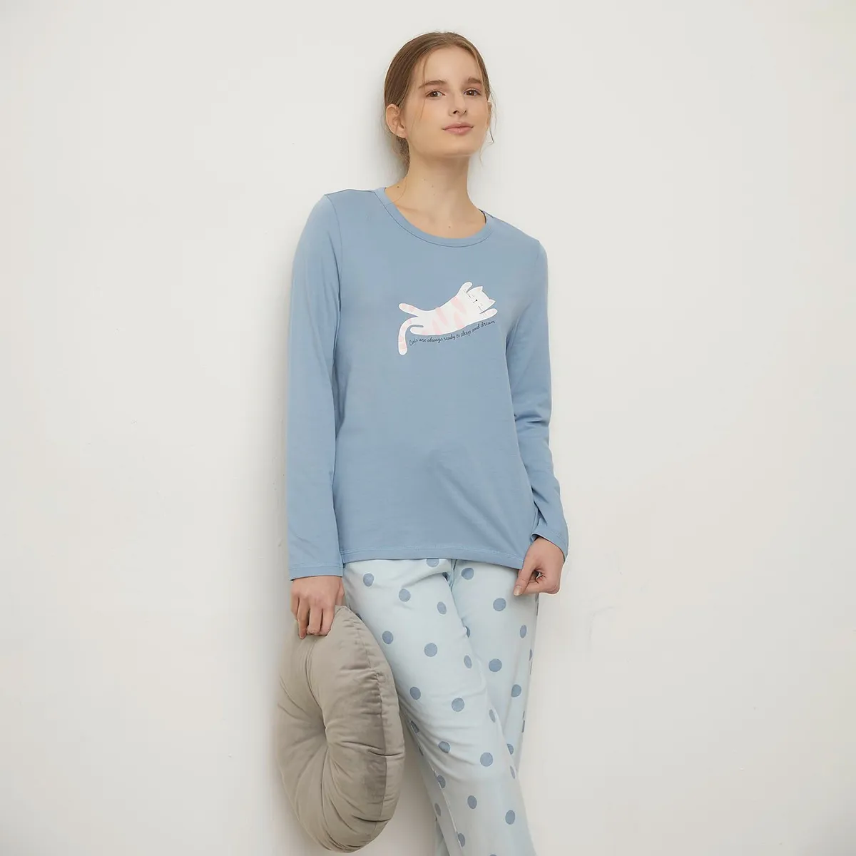 SYBILLA - Camiseta de pijama Mujer Corto Manga larga de Algodón Sybilla