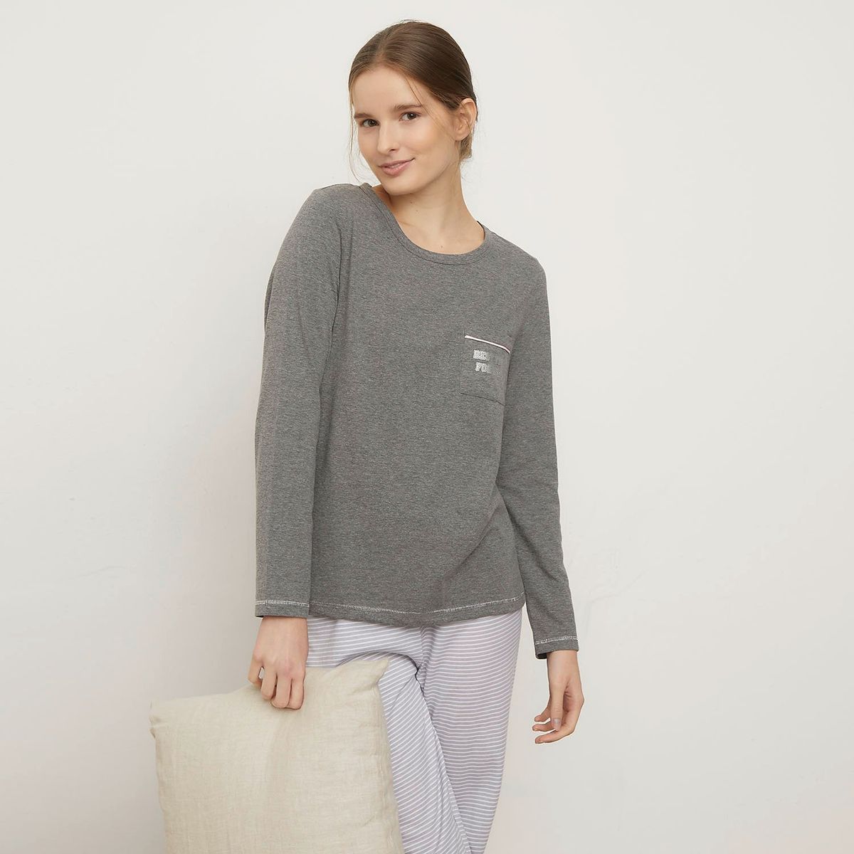 SYBILLA - Camiseta de pijama Mujer Corto Manga larga de Algodón Sybilla