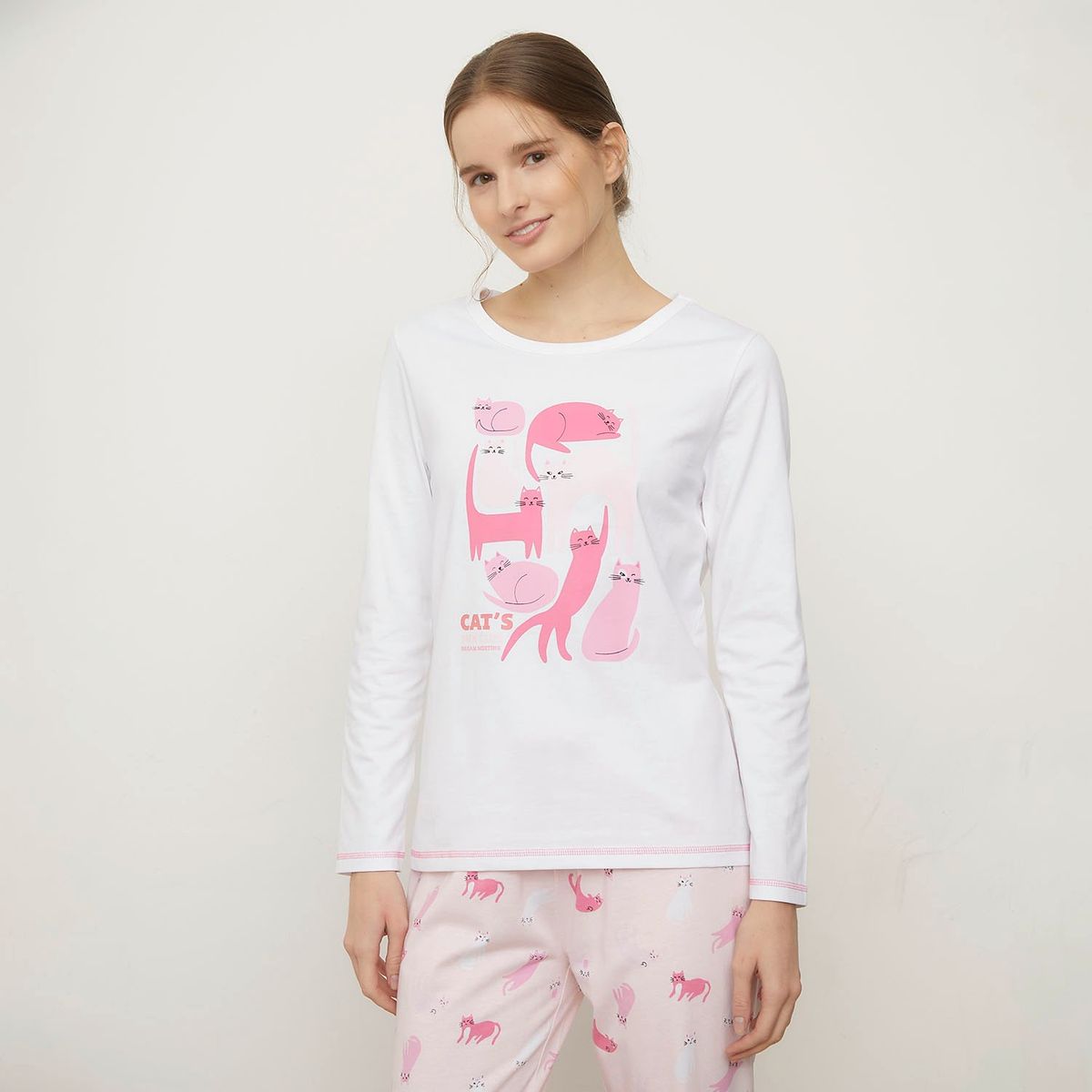 SYBILLA - Camiseta de pijama Mujer Corto Manga larga de Algodón Sybilla
