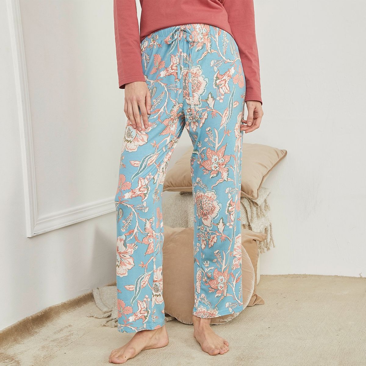 BLU - Pantalón de pijama Mujer Largo de Viscosa Blu