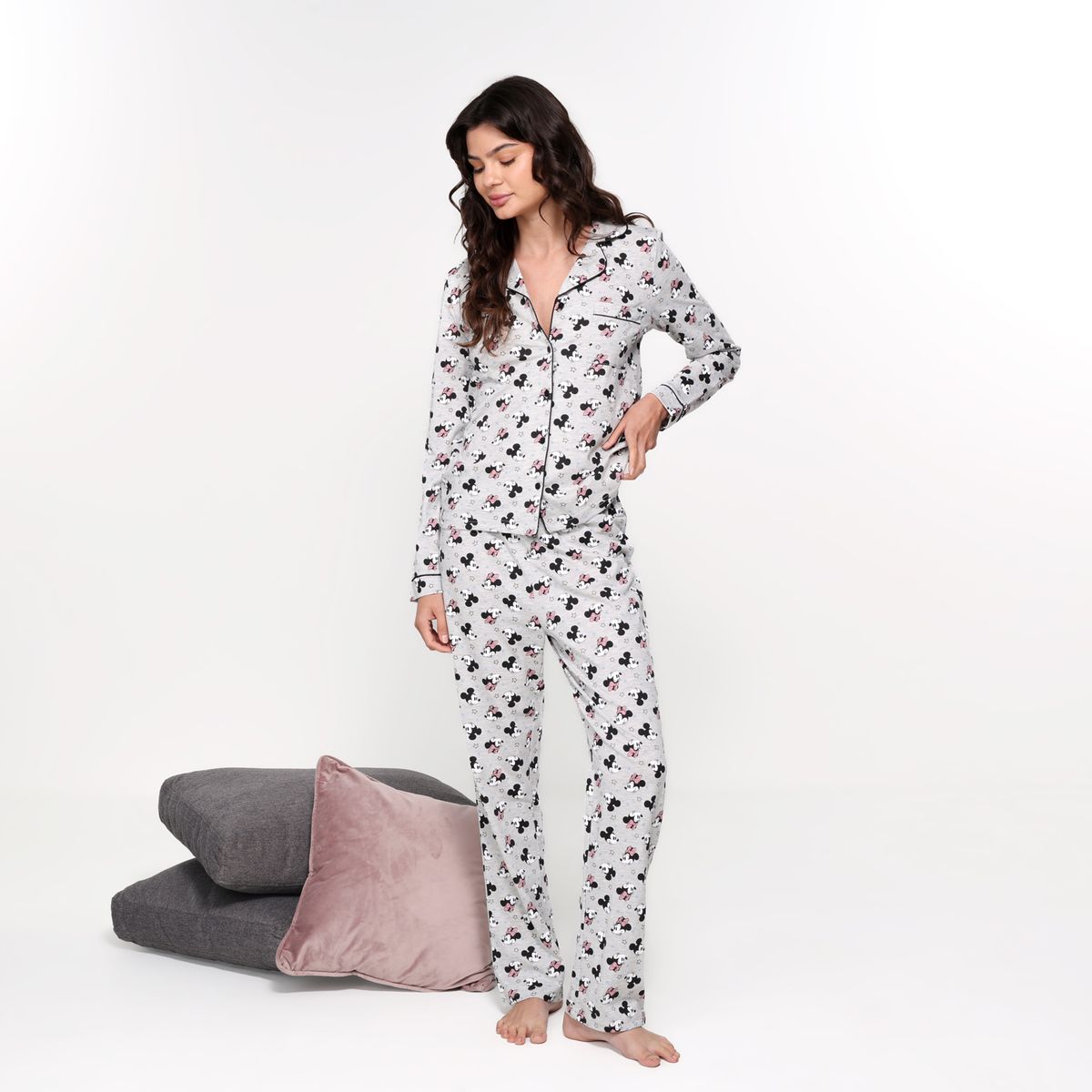 DISNEY - Pijama completa con pantalón para Mujer Manga larga de Algodón Disney