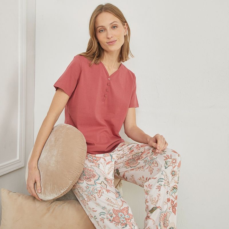 BLU - Camiseta de pijama Mujer Medio Manga corta de Algodón Blu