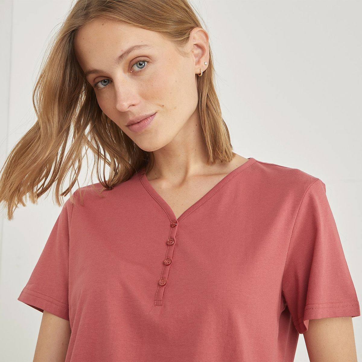 BLU - Camiseta de pijama Mujer Medio Manga corta de Algodón Blu