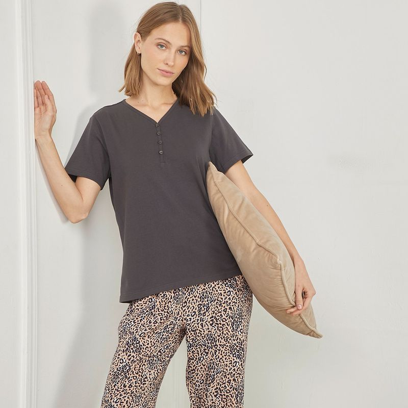 BLU - Camiseta de pijama Mujer Medio Manga corta de Algodón Blu