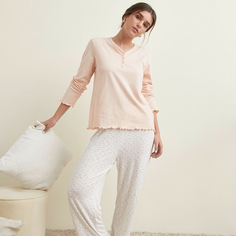 SYBILLA - Pijama completa con pantalón Mujer Largo Manga larga de Algodón Sybilla