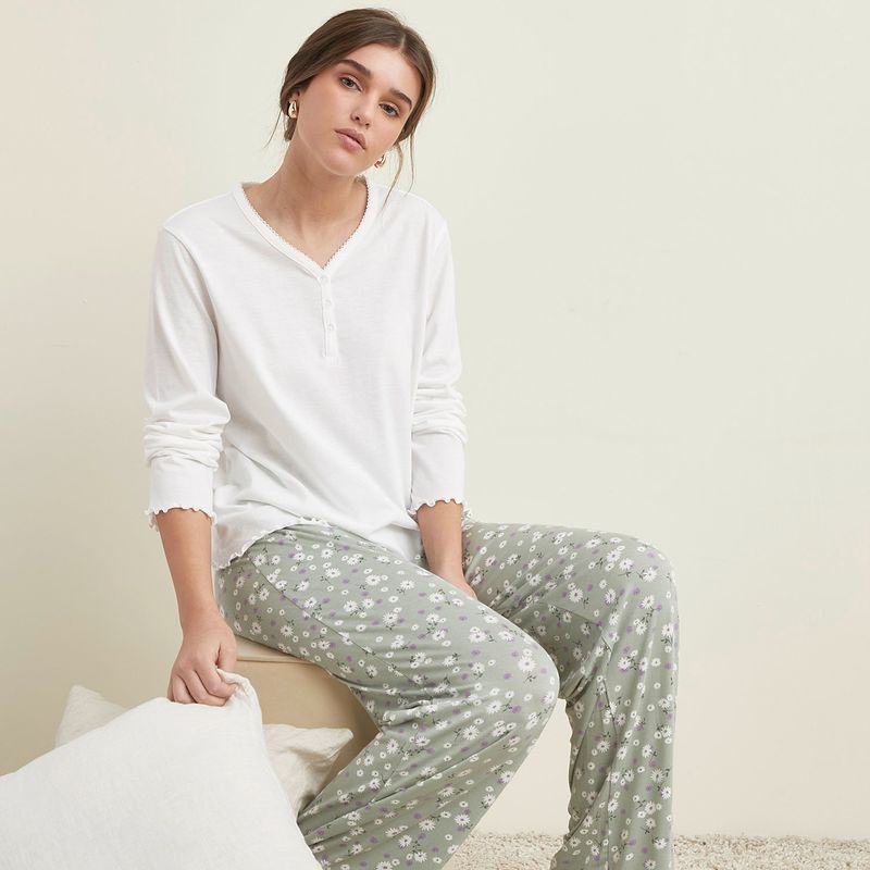 SYBILLA - Pijama completa con pantalón Mujer Largo Manga larga de Algodón Sybilla