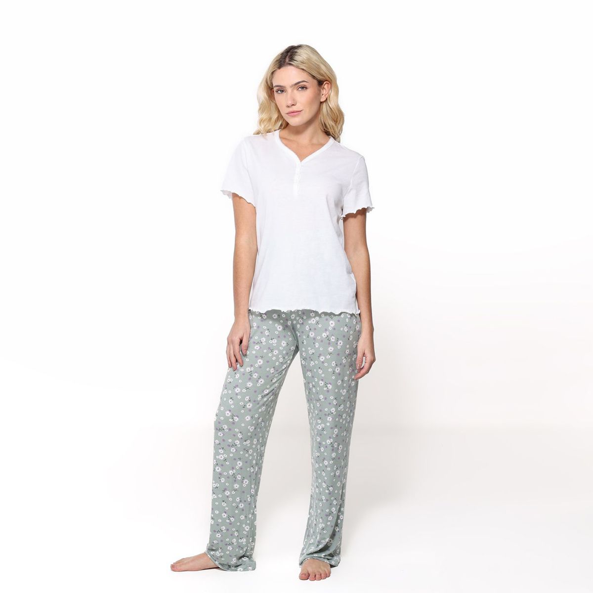 SYBILLA - Pijama completa con pantalón Mujer Largo Manga corta de Algodón Sybilla