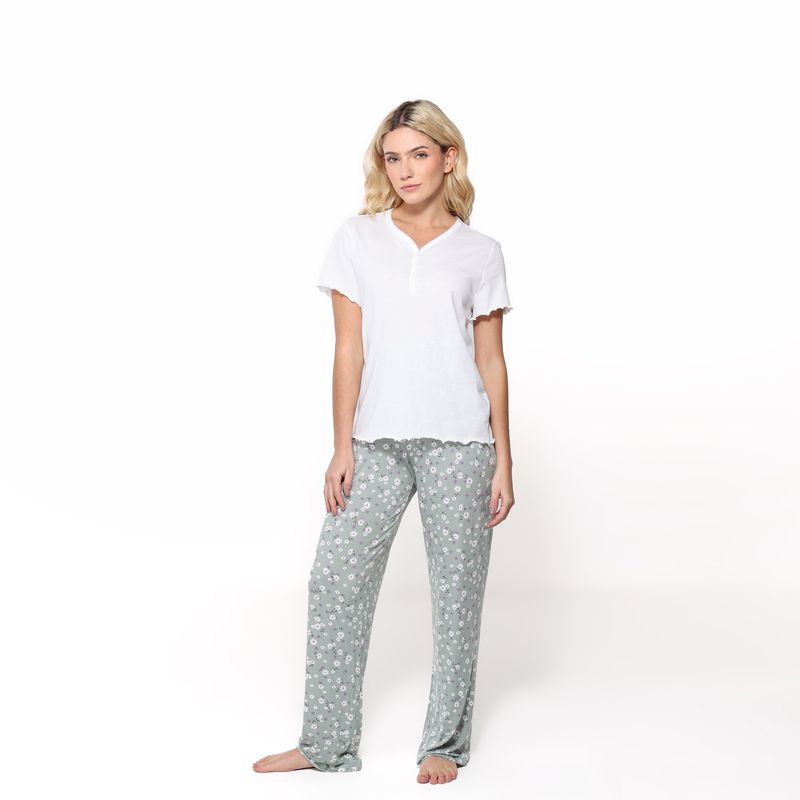 SYBILLA - Pijama completa con pantalón Mujer Largo Manga corta de Algodón Sybilla