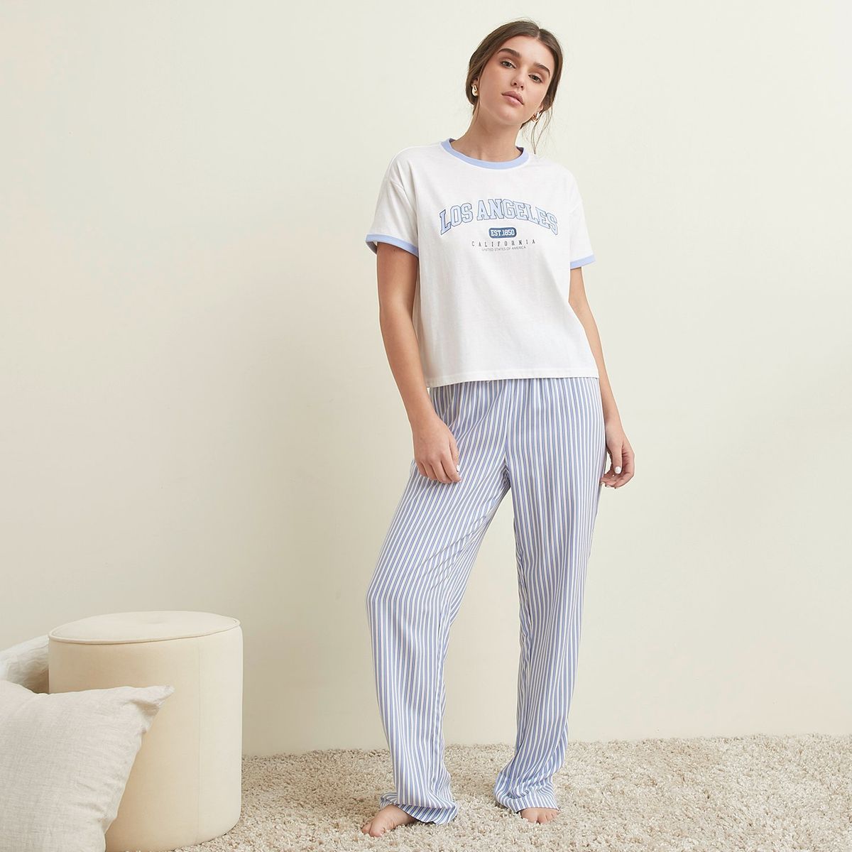 SYBILLA - Pijama completa con pantalón Mujer Largo Manga corta de Algodón Sybilla