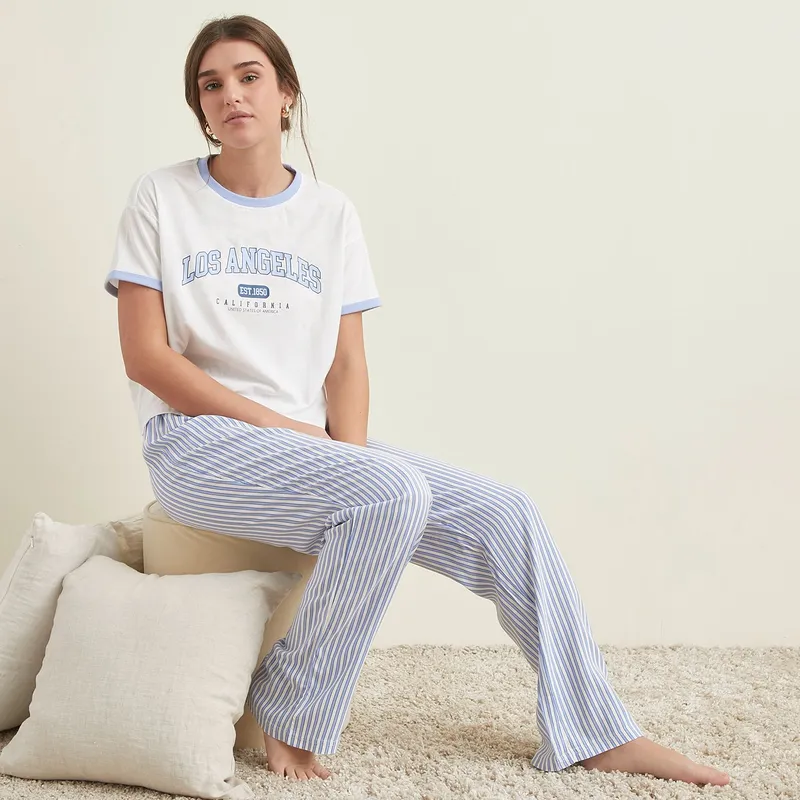SYBILLA - Pijama completa con pantalón Mujer Largo Manga corta de Algodón Sybilla