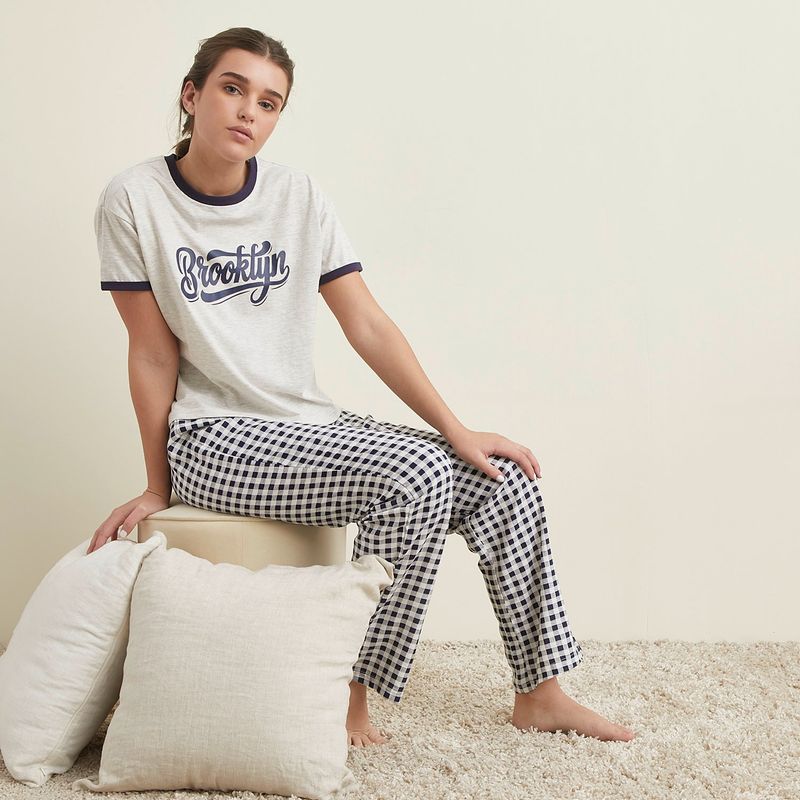 SYBILLA - Pijama completa con pantalón Mujer Largo Manga corta de Algodón Sybilla