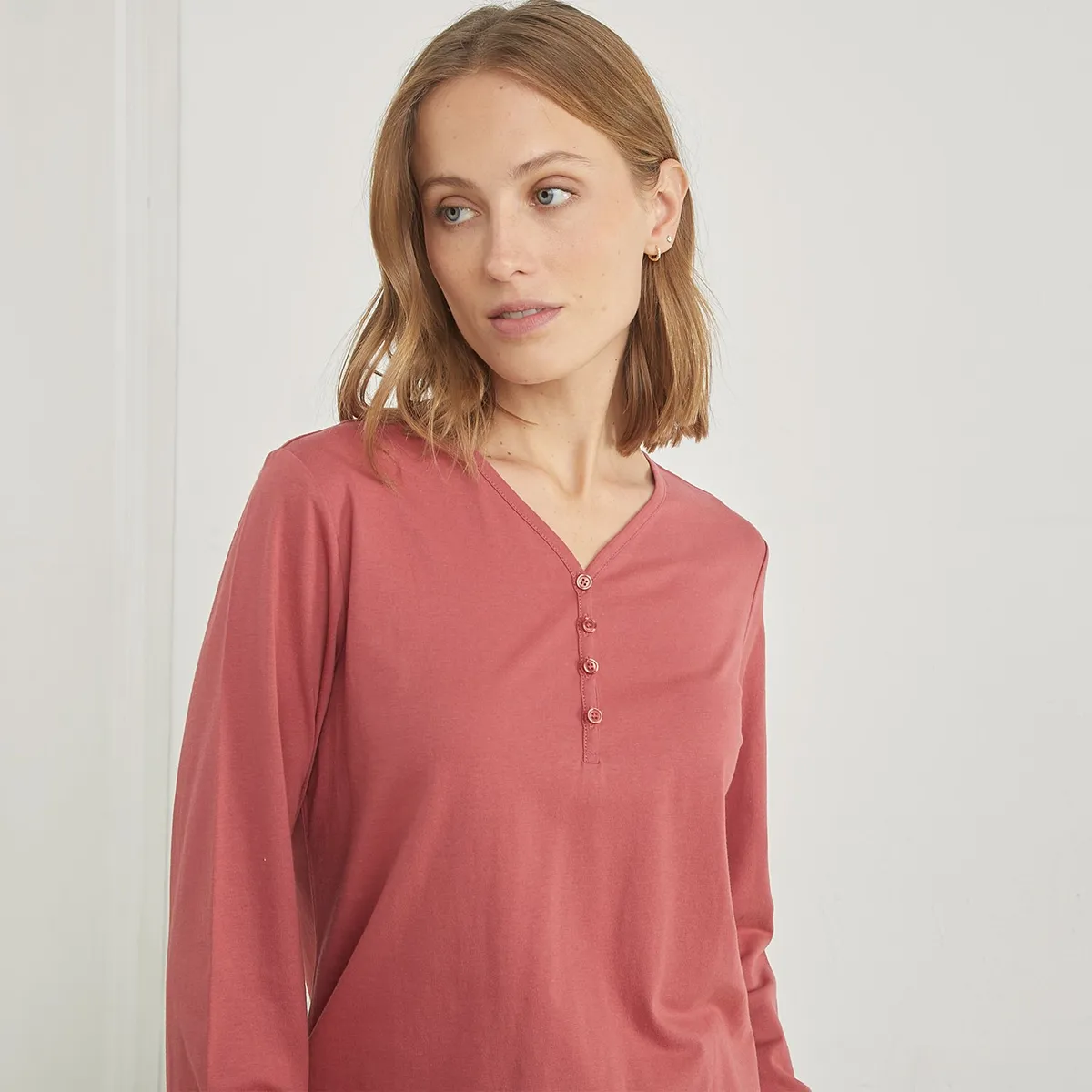 BLU - Camiseta de pijama Mujer Corto Manga larga de Algodón Blu