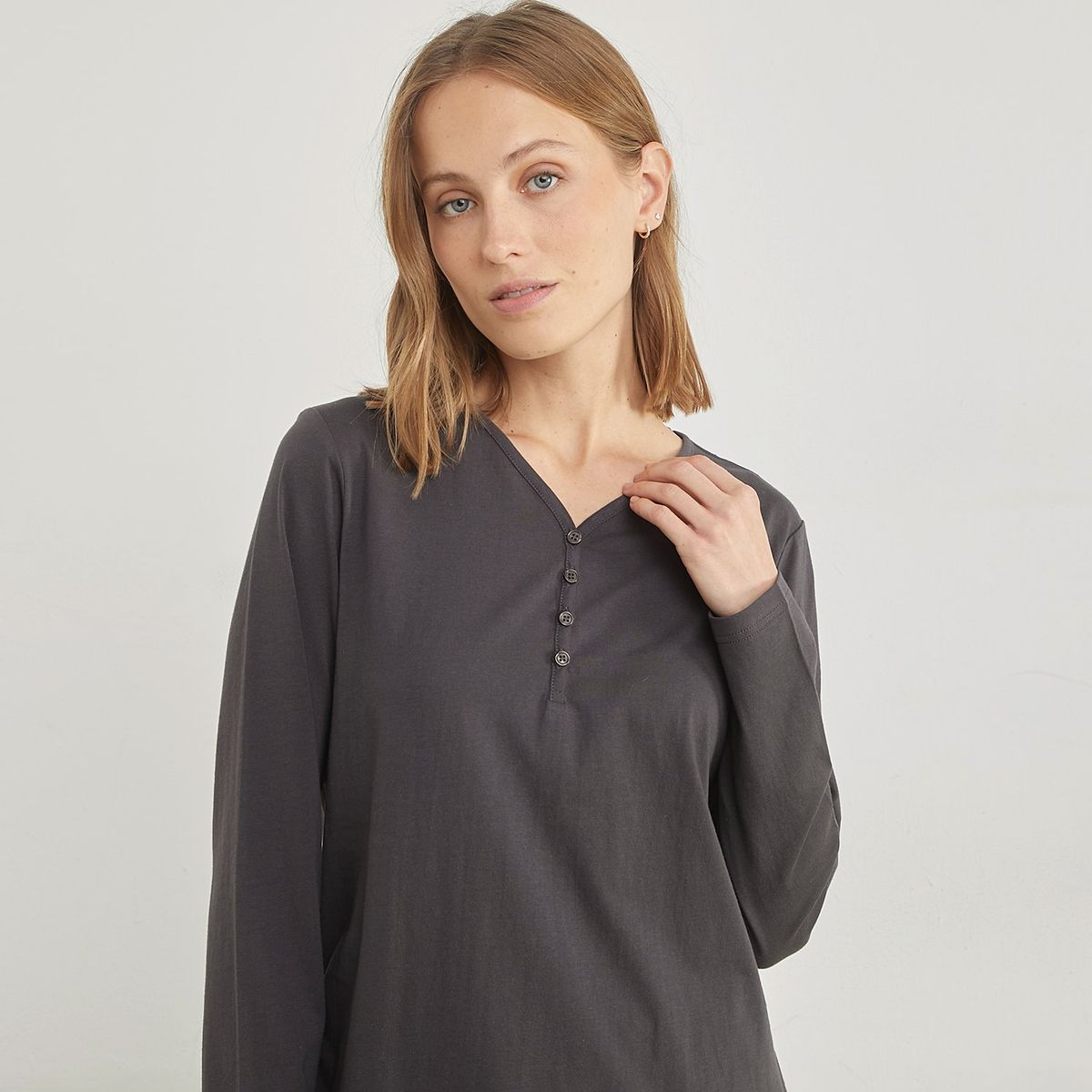 BLU - Camiseta de pijama Mujer Corto Manga larga de Algodón Blu