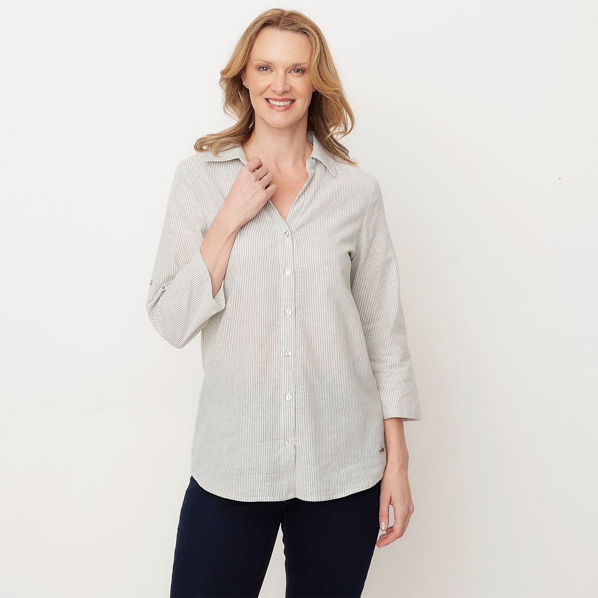 NEWPORT - Camisa Mujer de Rayas Manga 3/4 de Algodón Newport