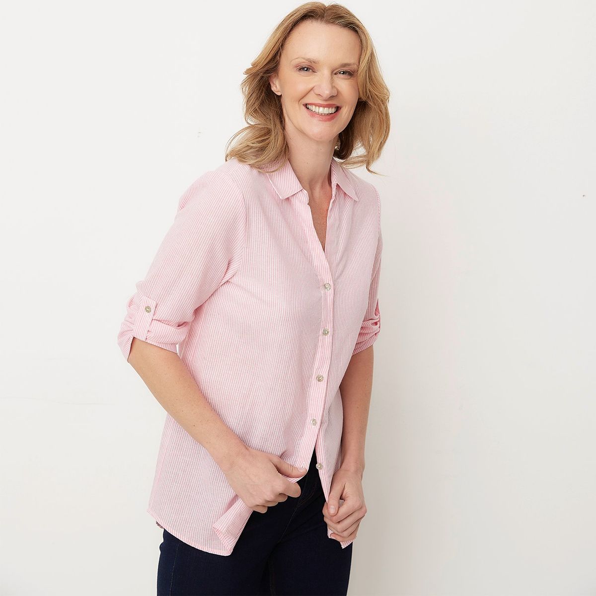 NEWPORT - Camisa Mujer de Rayas Manga 3/4 de Algodón Newport