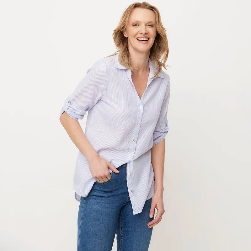 NEWPORT - Camisa Mujer de Rayas Manga 3/4 de Algodón Newport