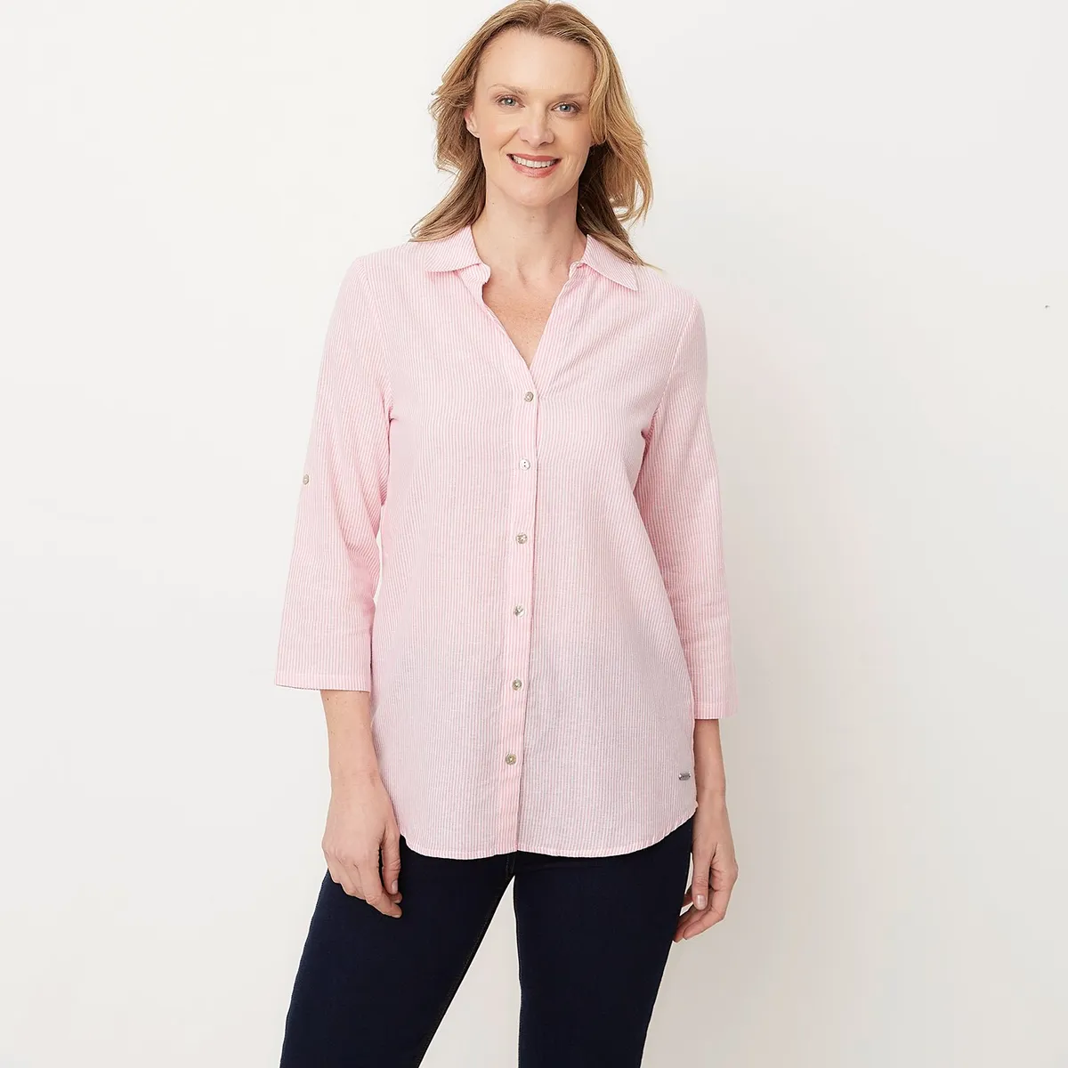 NEWPORT - Camisa Mujer de Rayas Manga 3/4 de Algodón Newport