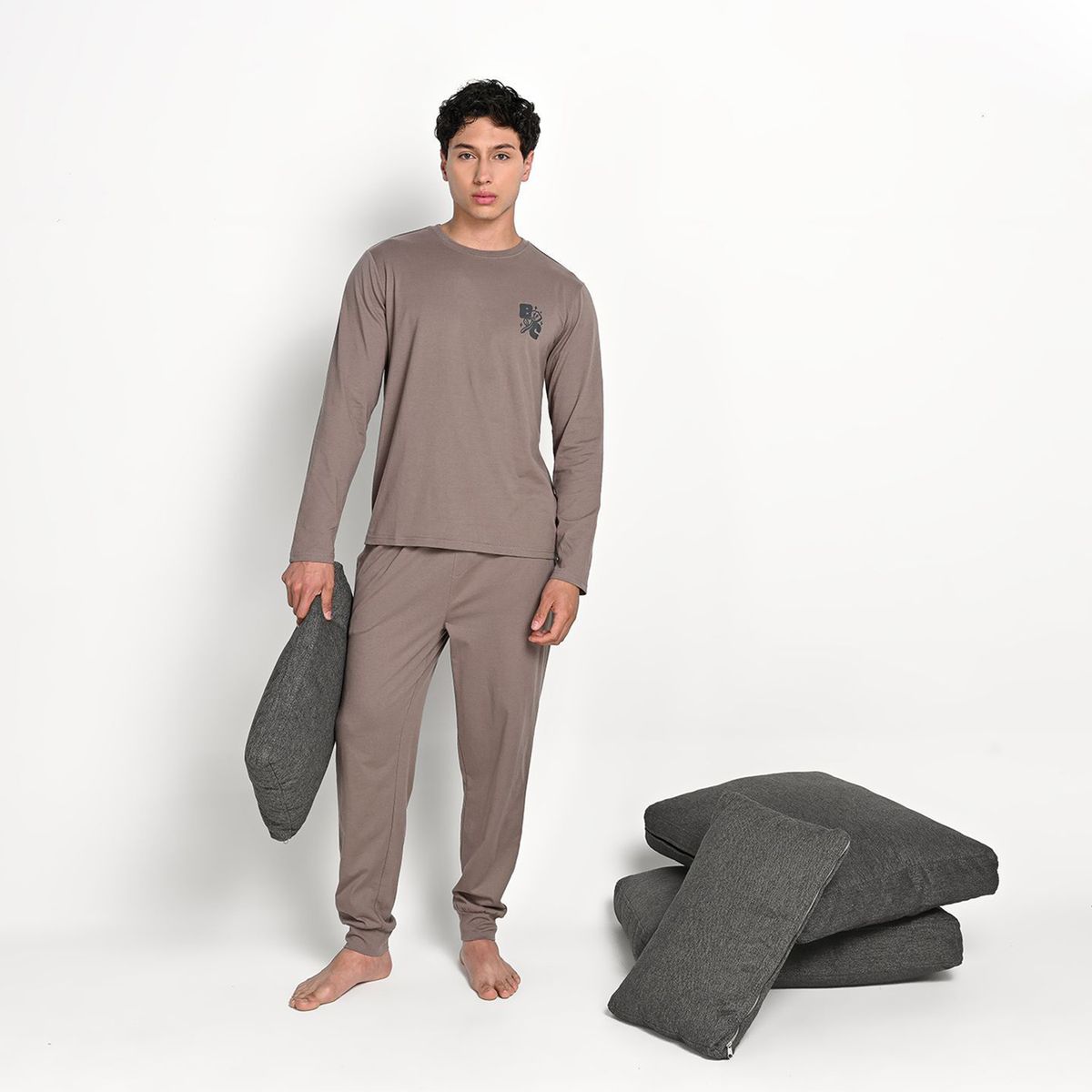 BEARCLIFF - Pijama Hombre Largo Manga larga de Algodón BEARCLIFF