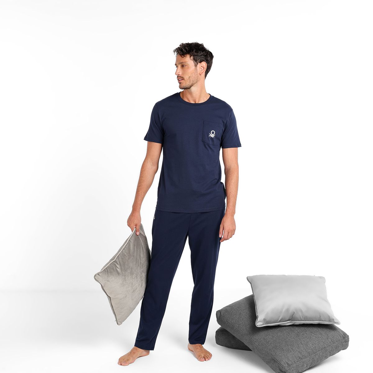 BENETTON - Pijama Hombre Corto Manga corta con Logo de Algodón BENETTON