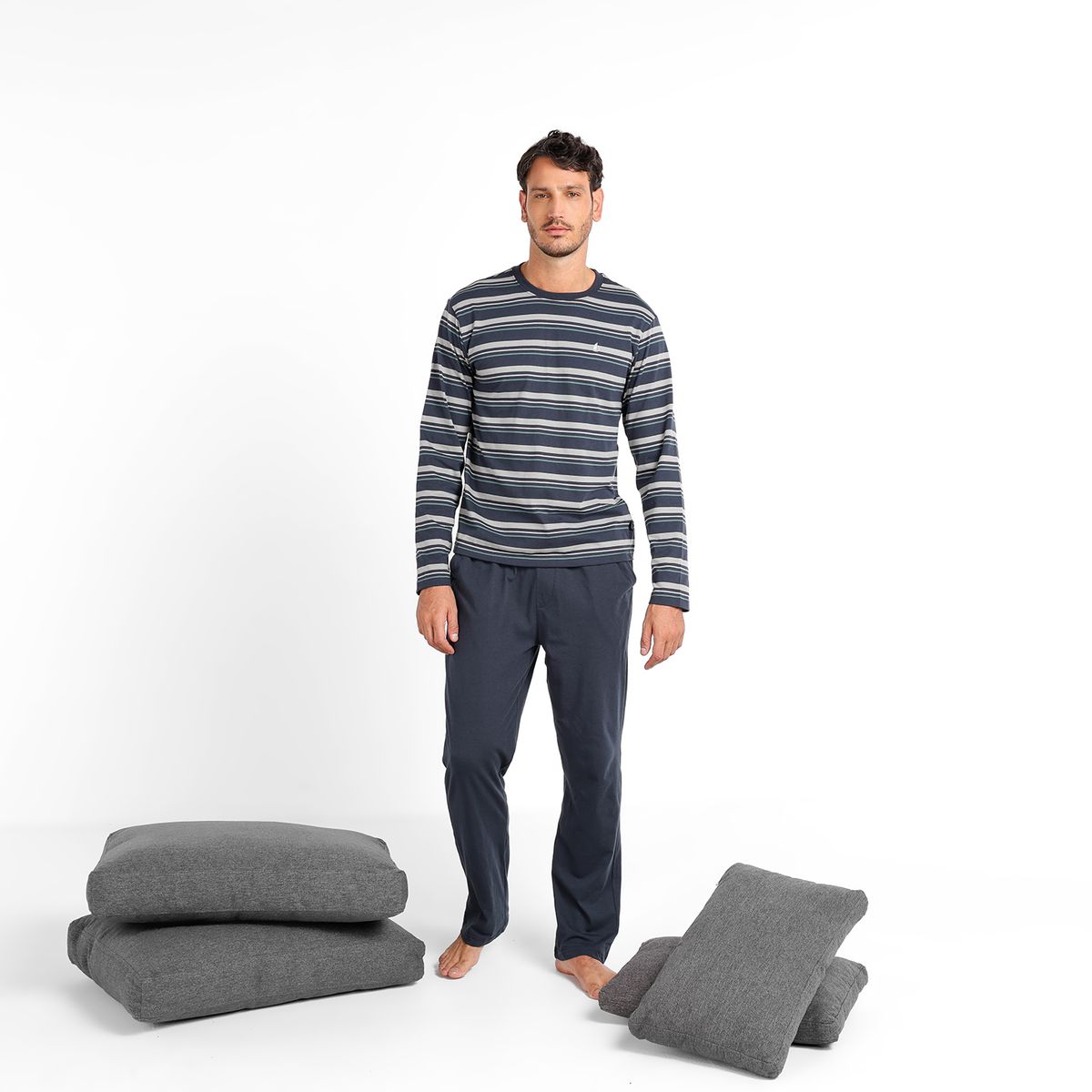 NEWPORT - Pijama Hombre Largo Manga larga de Rayas de Algodón NEWPORT