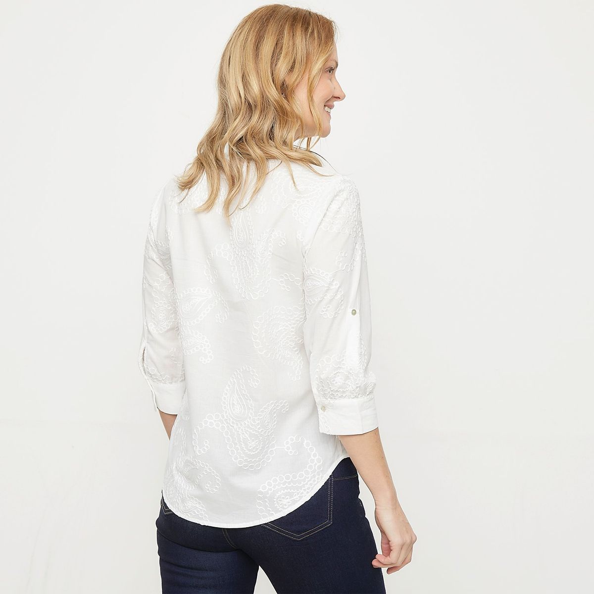 NEWPORT - Camisa Mujer con Bordado Manga 3/4 de Algodón Newport