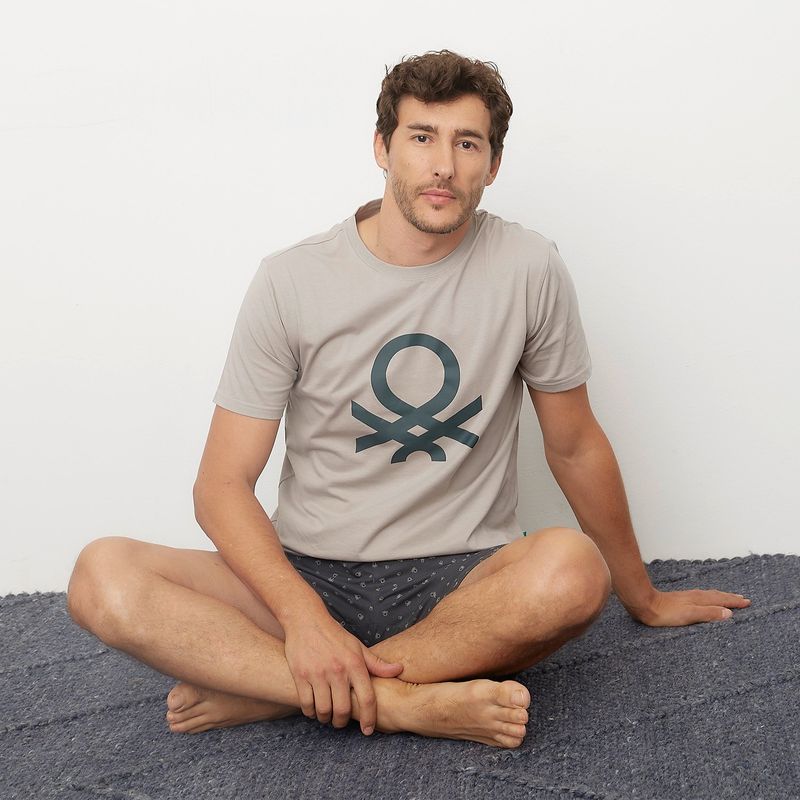 BENETTON - Pijama Hombre Corto Manga corta con Estampado de Algodón BENETTON