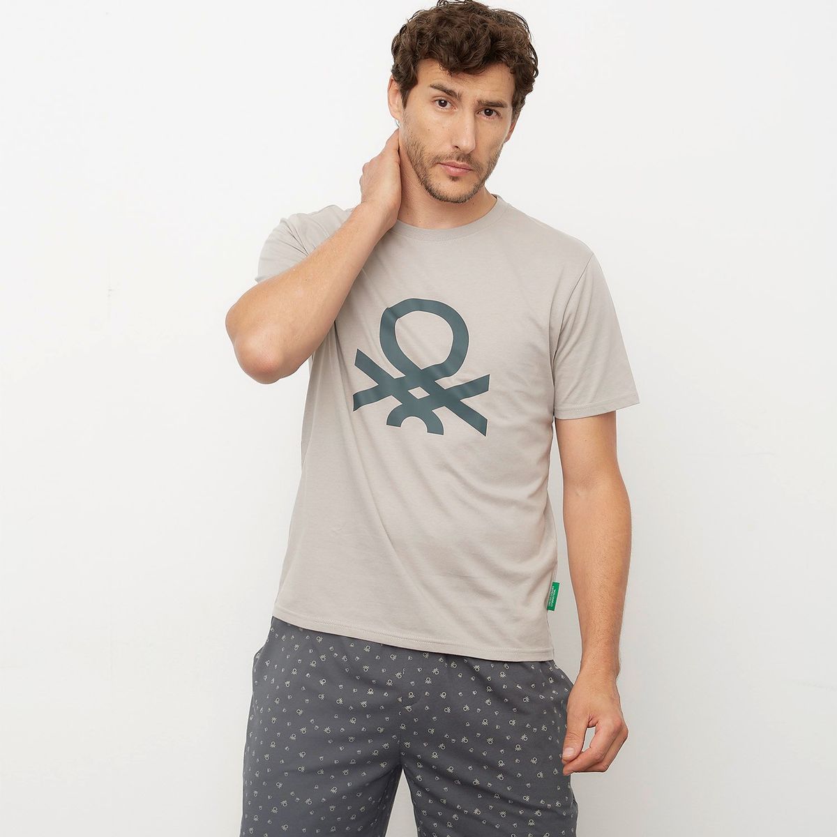 BENETTON - Pijama Hombre Corto Manga corta con Estampado de Algodón BENETTON
