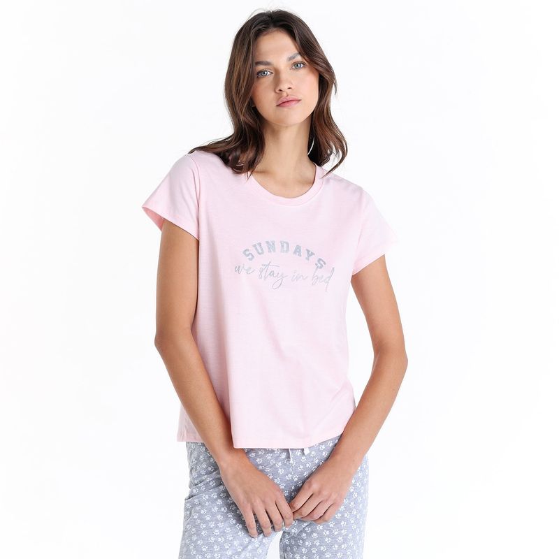 SYBILLA - Camiseta de pijama Mujer Corto Manga corta de Algodón Sybilla