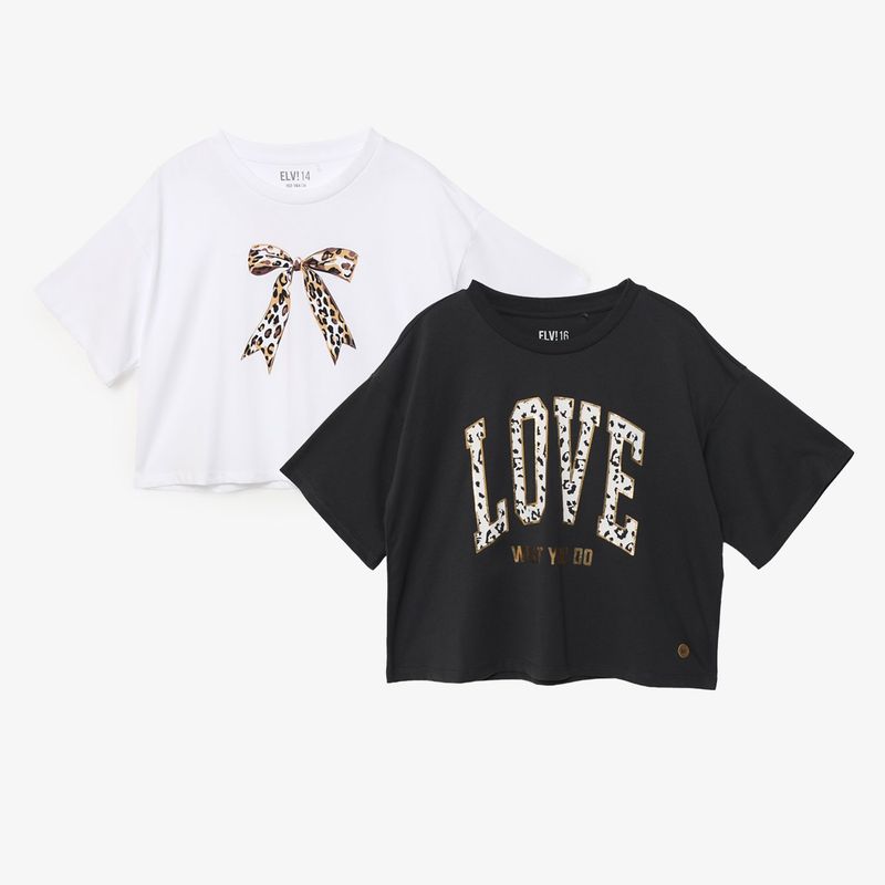 ELV - Camiseta para Niña Pack de 2 unidades con Estampado Manga corta de Algodón ELV