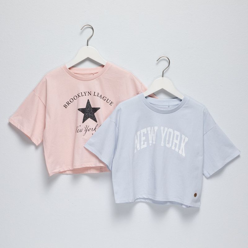 ELV - Camiseta para Niña Pack de 2 unidades con Estampado Manga corta de Algodón ELV