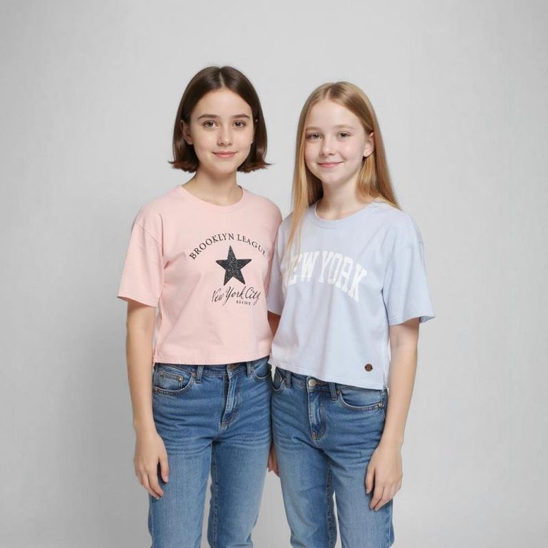 ELV - Camiseta para Niña Pack de 2 unidades con Estampado Manga corta de Algodón ELV