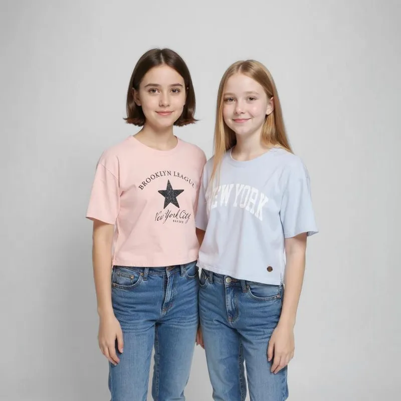 ELV - Camiseta para Niña Pack de 2 unidades con Estampado Manga corta de Algodón ELV