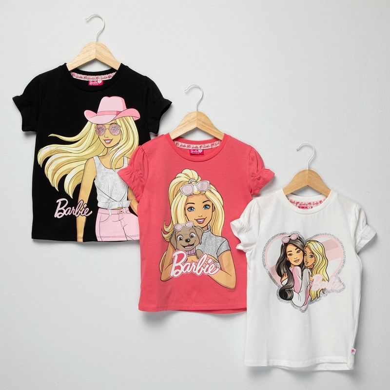 BARBIE - Camisetas Niña Pack de 3 unidades con Estampado Manga corta Algodón Barbie