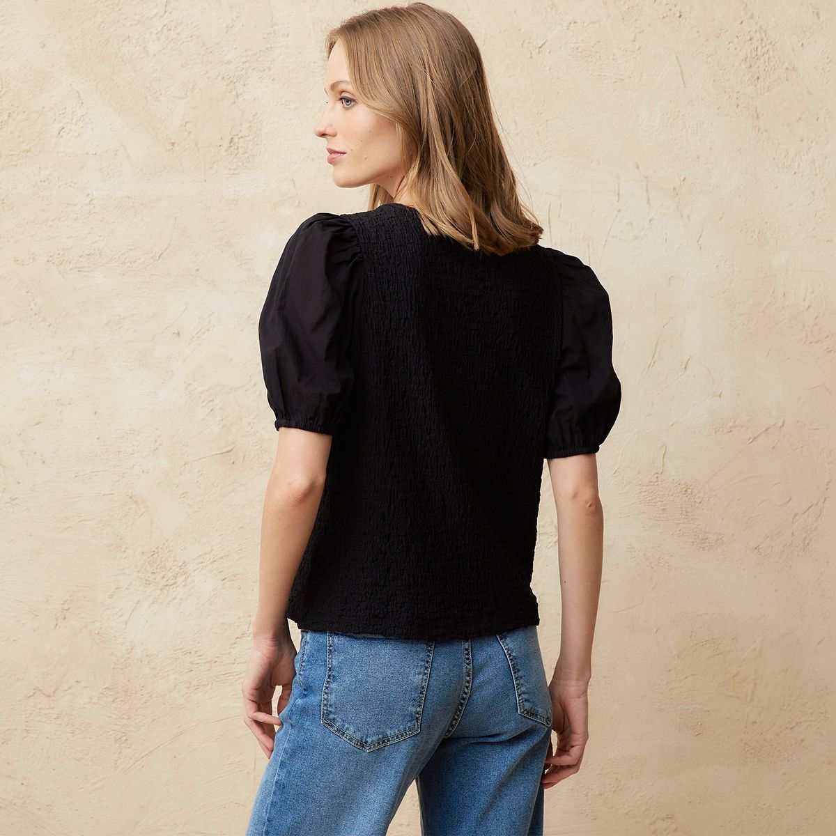 BASEMENT - Blusa Mujer Manga corta globo de Algodón Basement