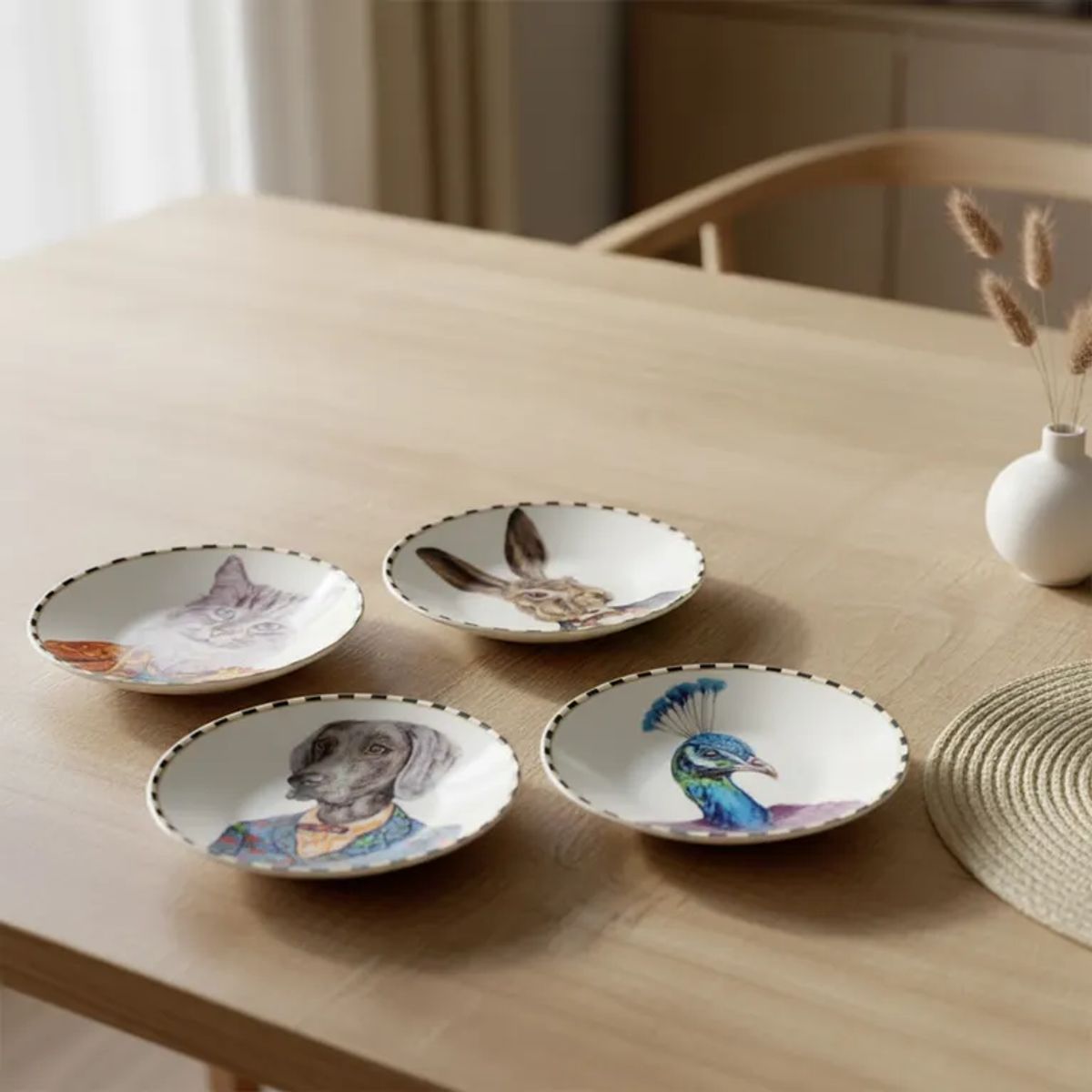 ROBERTA ALLEN - Set de platos Porcelana X4 ANIMALES MARKET BLOOM NEW NEW 10 x 2 cm