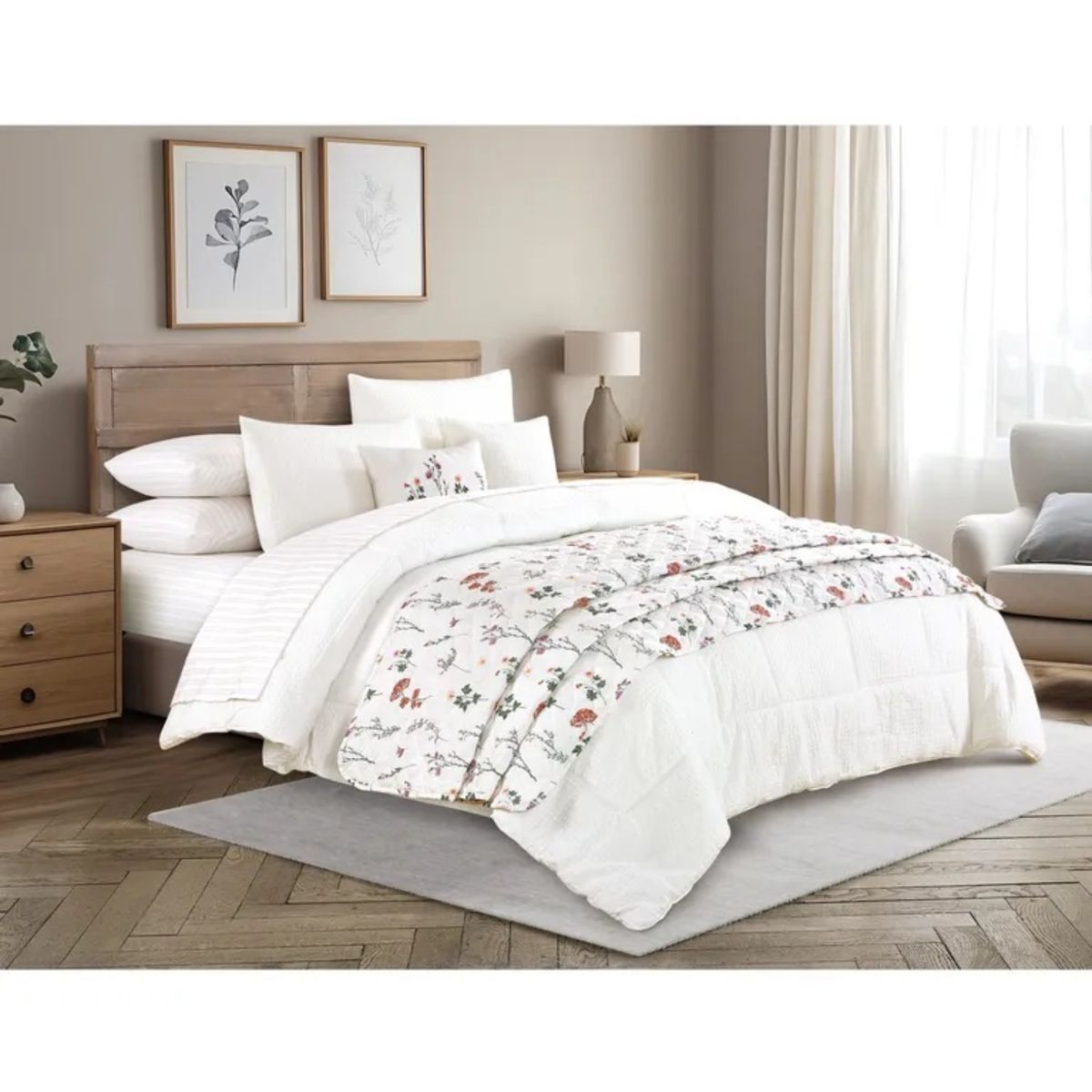 ROBERTA ALLEN - Juego de Cama Roberta Allen: incluye1 Edredón + 2 Fundas de Almohadas + 1 Cubrecama + 1 Juego de Sábanas + 2 Cojines